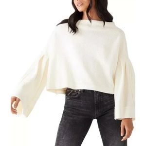 Free People We The Free Cream Bunny Bell Sleeve Waffle Knit Top